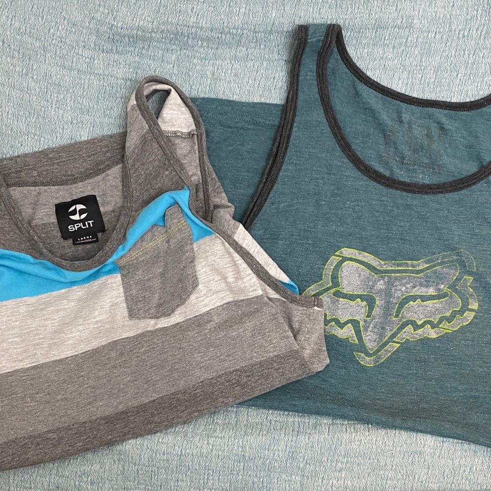 Fox Teal and Split Gray Men's Tank Tops (L)